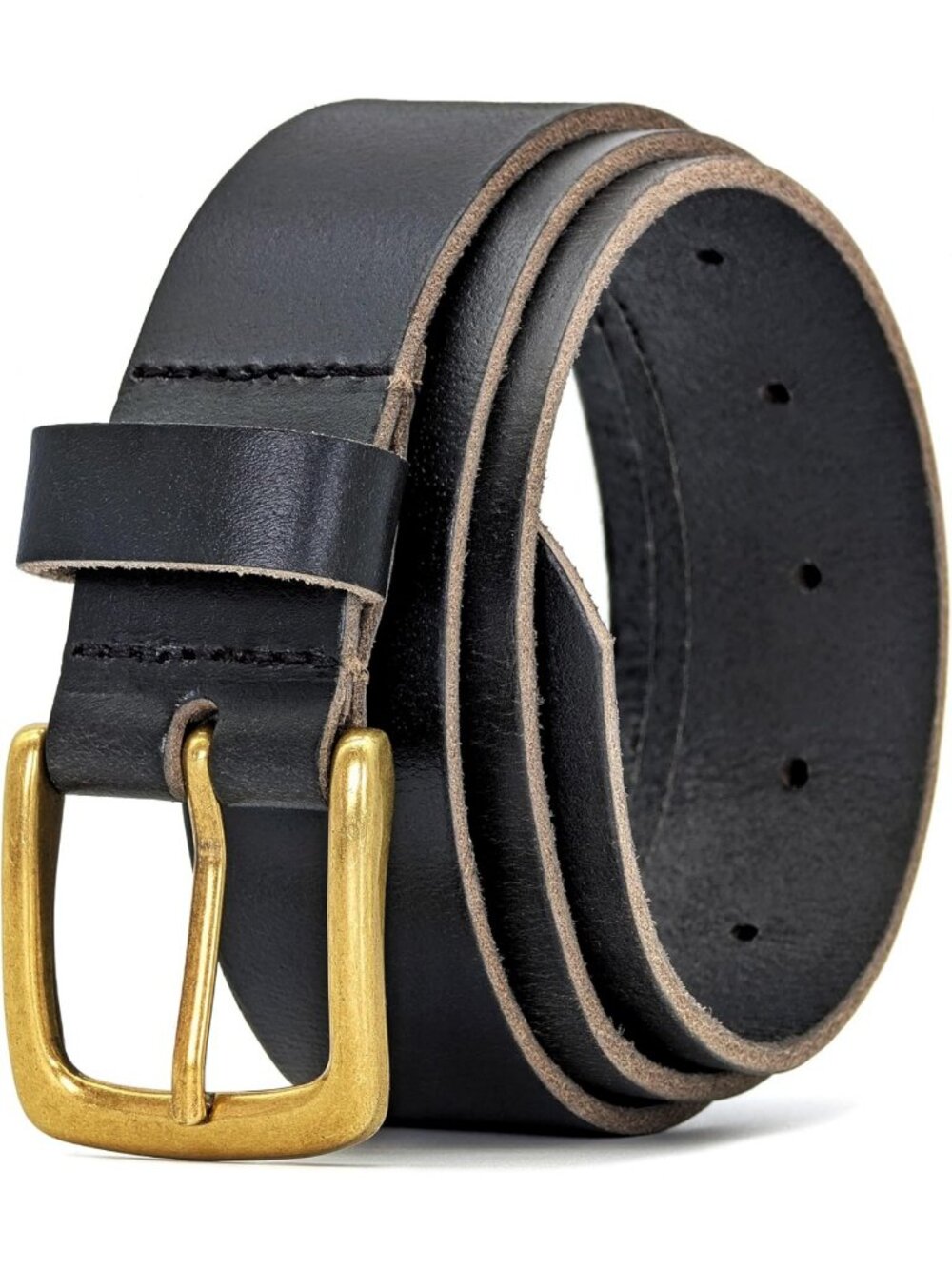 34mm Full Hide Leather Belt with Brass Buckle - Made in England, Stylish
